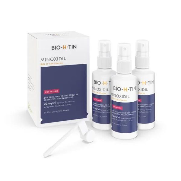 Tratament pentru stimularea creșterii părului, BIO-H-TIN, pentru femei, solutie Minoxidil 20 mgml, 3 x 60 ml