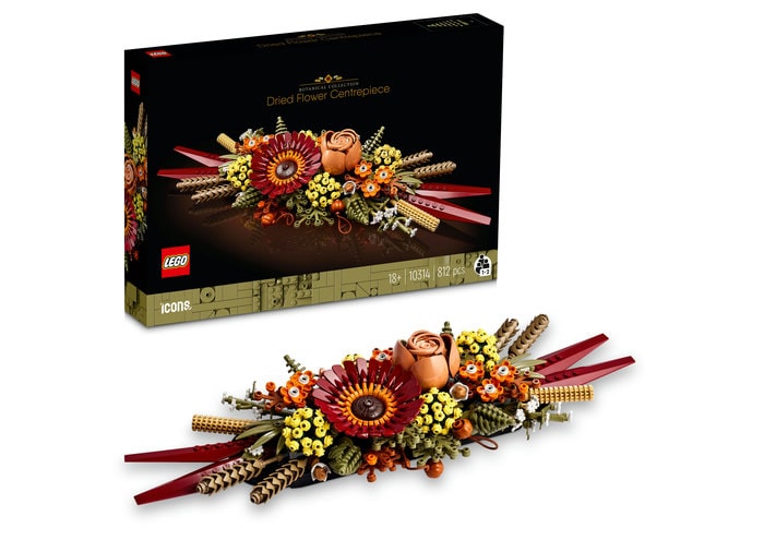 Ornament din flori uscate LEGO Creator Expert si cutia