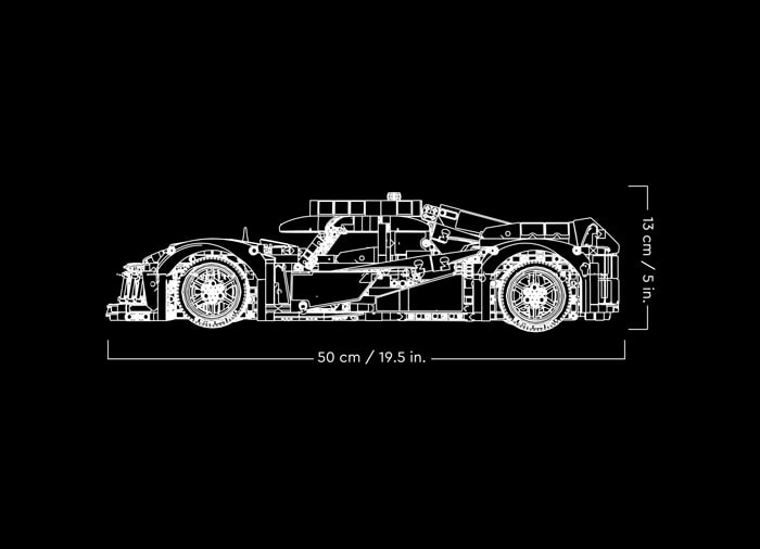 dimensiuni LEGO Technic Peugeot 9X8 24H Le Mans Hybrid Hypercar