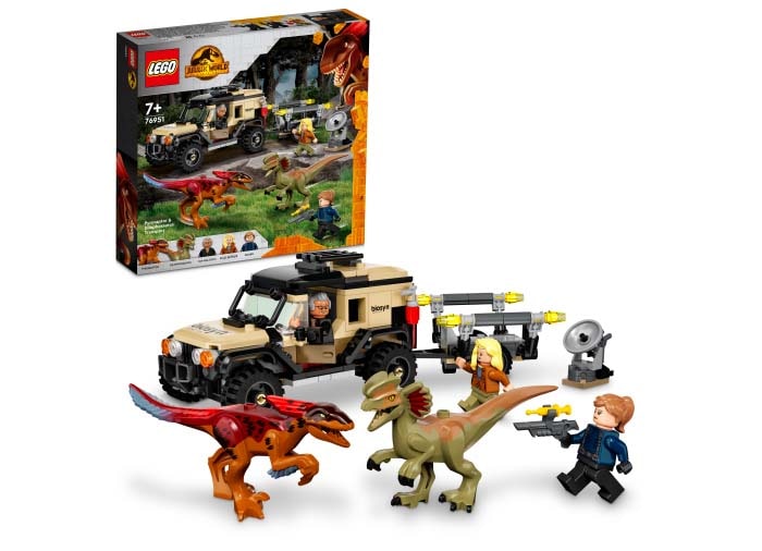 piese LEGO si cutie Transportul de Pyroraptor si Dilophozaur