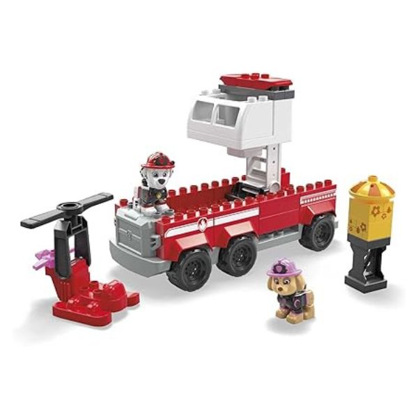 Set constructie Mega Paw Patrol Marshall Super Camion de Pompieri 33 piese si 2 figurine