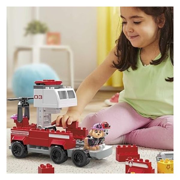 Set de constructie Mega Paw Patrol Marshall Super Camion de Pompieri 33 piese si 2 figurine 3+ ani