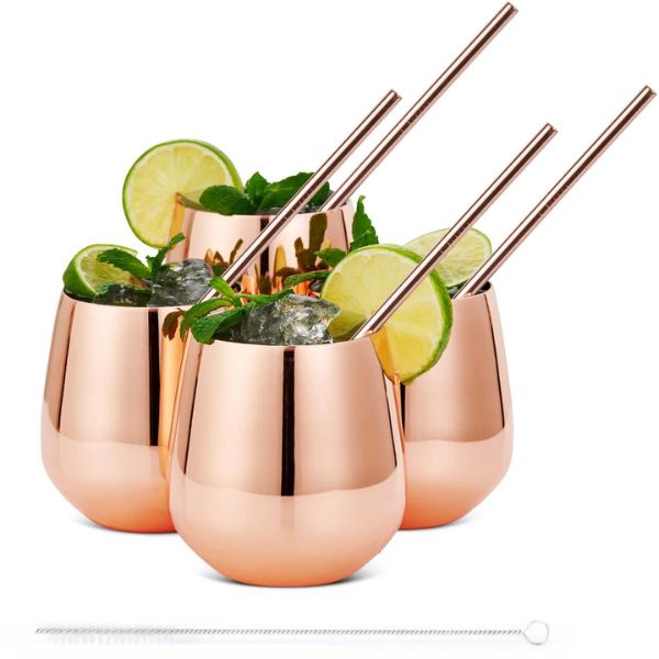 4 pahare rose gold cu paie