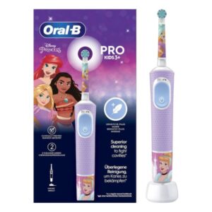 Periuță electrică Braun Oral-B Pro Kids Disney Princess 3+ ani, Sensitive Plus, curățare 2D, 2 programe, 1 capăt periuță, 4 autocolante, mov