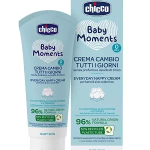 Crema protectie zilnica Chicco Baby Moments impotriva iritatiilor de la scutec, panthenol si vitamina E, 0luni+