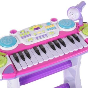 INSTRUMENT MUZICAL PIANINA ELECTRONICA MALPLAY CU SCAUN SI MICROFON 45 CM INALTIME ROZ - imagine 1