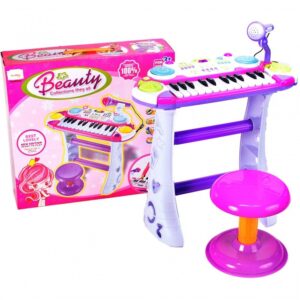 INSTRUMENT MUZICAL PIANINA ELECTRONICA MALPLAY CU SCAUN SI MICROFON 45 CM INALTIME ROZ - imagine 3