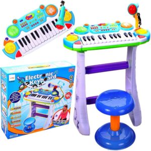 INSTRUMENT MUZICAL PIANINA ELECTRONICA MALPLAY CU SCAUN SI MICROFON 45 CM INALTIME ALBASTRU - imagine 2