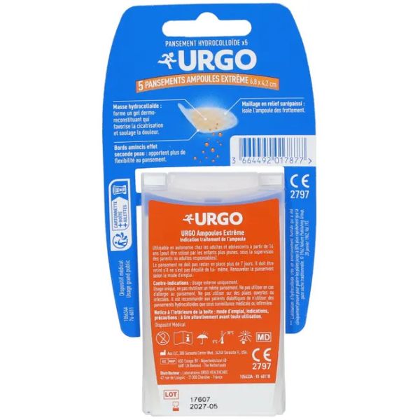 URGO Plasturi pentru Bășici Extreme - Dimensiune mare 6,8 cm x 4,2 cm spate