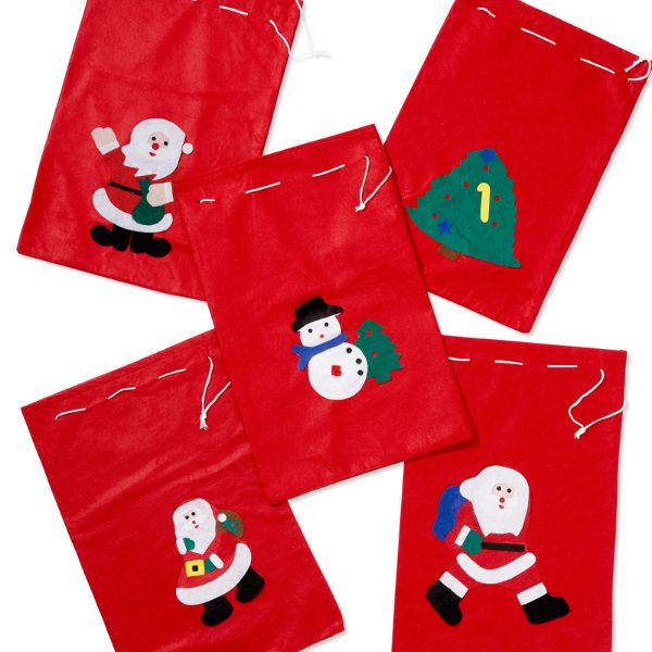 Set 5 saci mari pentru cadouri de Crăciun, tip sacul lui Moș Crăciun, 60 × 40 cm