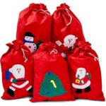 Set 5 saci mari pentru cadouri de Crăciun, tip sacul lui Moș Crăciun, cu șnur, 60 × 40 cm – The Twiddlers