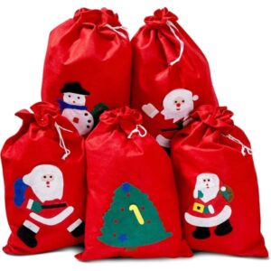 Set 5 saci mari pentru cadouri de Crăciun, tip sacul lui Moș Crăciun, cu șnur, 60 × 40 cm – The Twiddlers