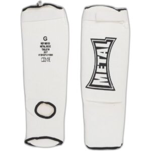 Tibiere METAL BOXE MB153 pentru box, kickboxing și MMA - Apărători de tibie și laba piciorului albe