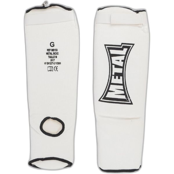 Tibiere METAL BOXE MB153 pentru box, kickboxing și MMA - Apărători de tibie și laba piciorului albe