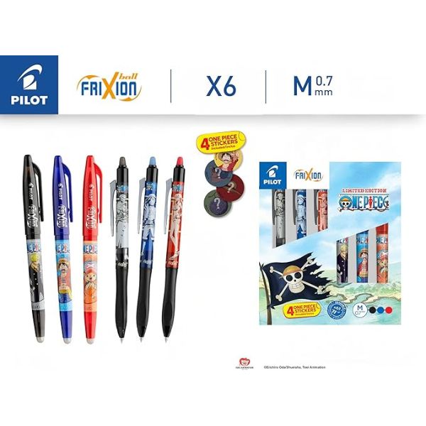 Set Pixuri Ștergătoare Pilot Frixion x One Piece – Ediție Limitată, 6 Pixuri + 4 Stickere Anime