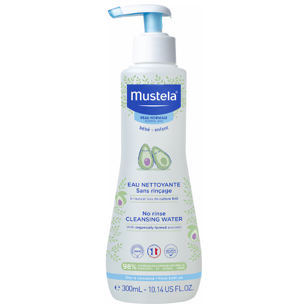 Apa de curatare fara clatire, Mustela Bebe, pentru piele normala cu extract de avocado crescut organic, 300 ml